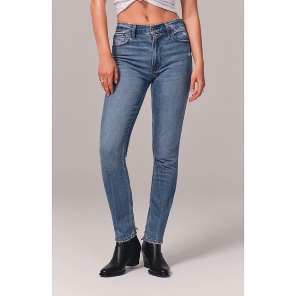 Abercrombie Distressed Medium Wash High Rise Skinny Jeans - Picture 2 of 13